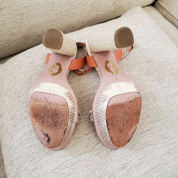 🌠 ELIE TAHARI 🌠 Snakeskin Leather Straw Platform Heels Sandals - [Size 6.5] - Picture 7 of 13